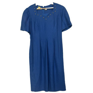 Vintage Liz Claiborne Linen Shift Midi Dress Size 8 P Office Preppy Nautical 80s